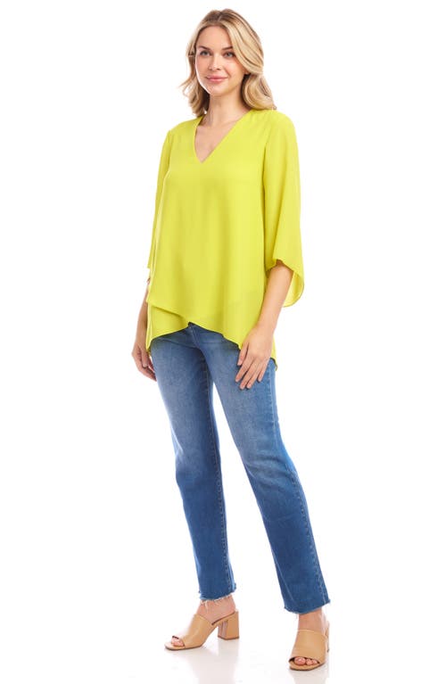Karen Kane Bracelet Sleeve Asymmetric Top In Citron