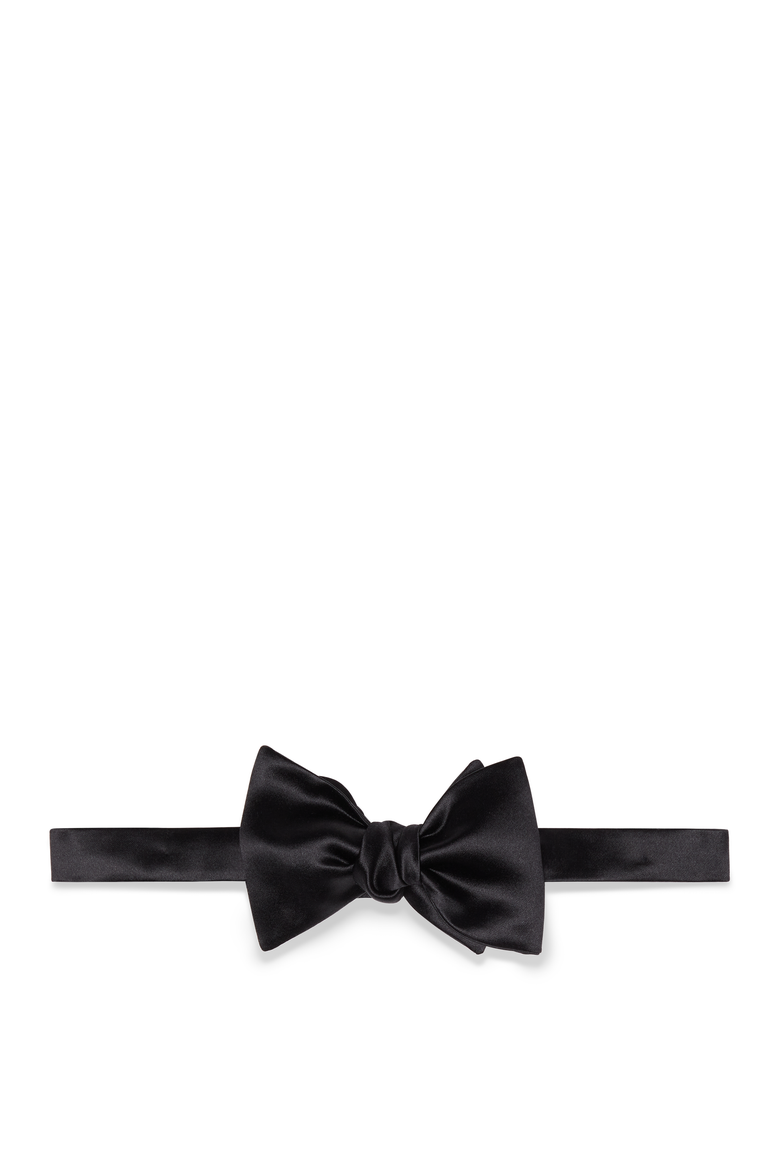 Cotton and silk satin bow tie, Main, color, Black