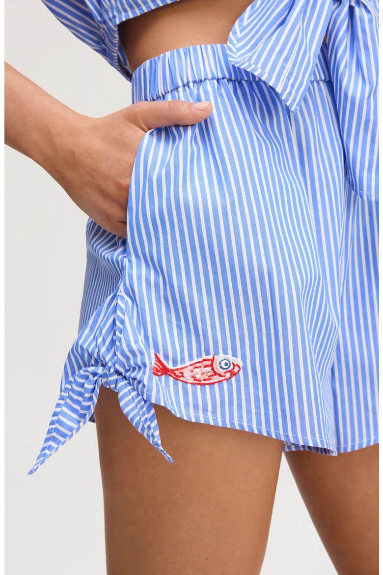 Embroidered Sequin Stripe Cotton Poplin Shorts, Alternate, color, PERIWINKLE SHIRTING