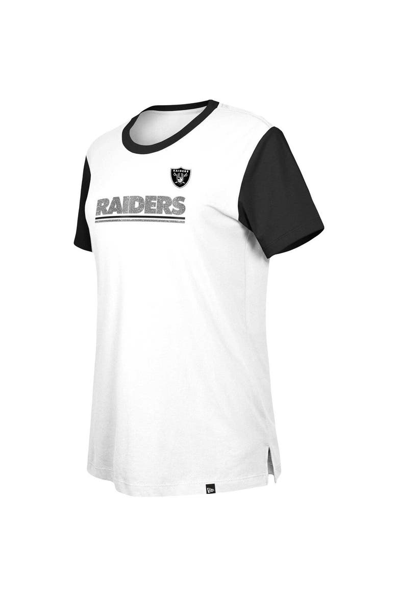 Women's New Era  White/Black Las Vegas Raiders Third Down Colorblock T-Shirt, Alternate, color, White