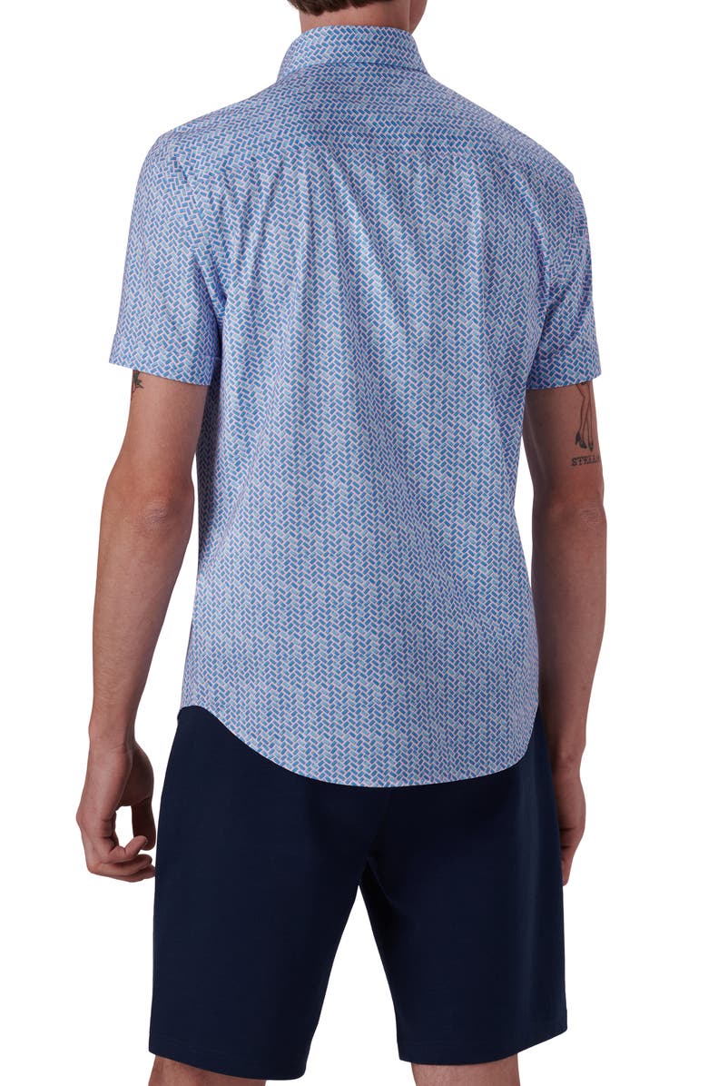 Bugatchi Miles OoohCotton<sup>®</sup> Geo Print Short Sleeve Button-Up Shirt, Alternate, color, Pink