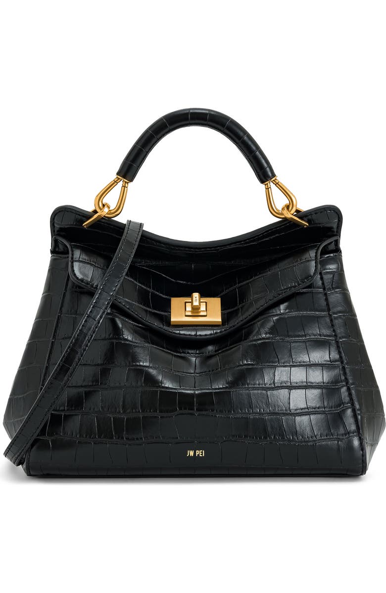 JW PEI Lucia Faux Leather Top Handle Bag, Main, color, Black Croc
