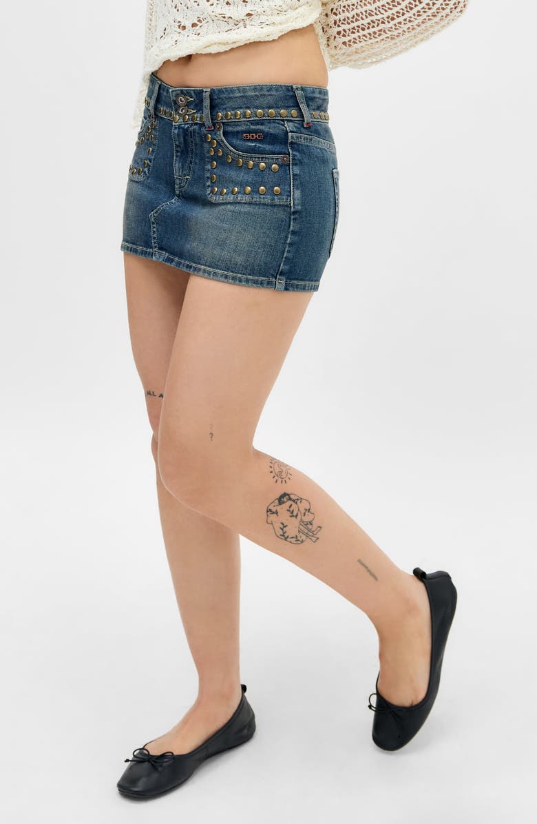 BDG Urban Outfitters Stud Double Shank Denim Miniskirt, Main, color, Denim