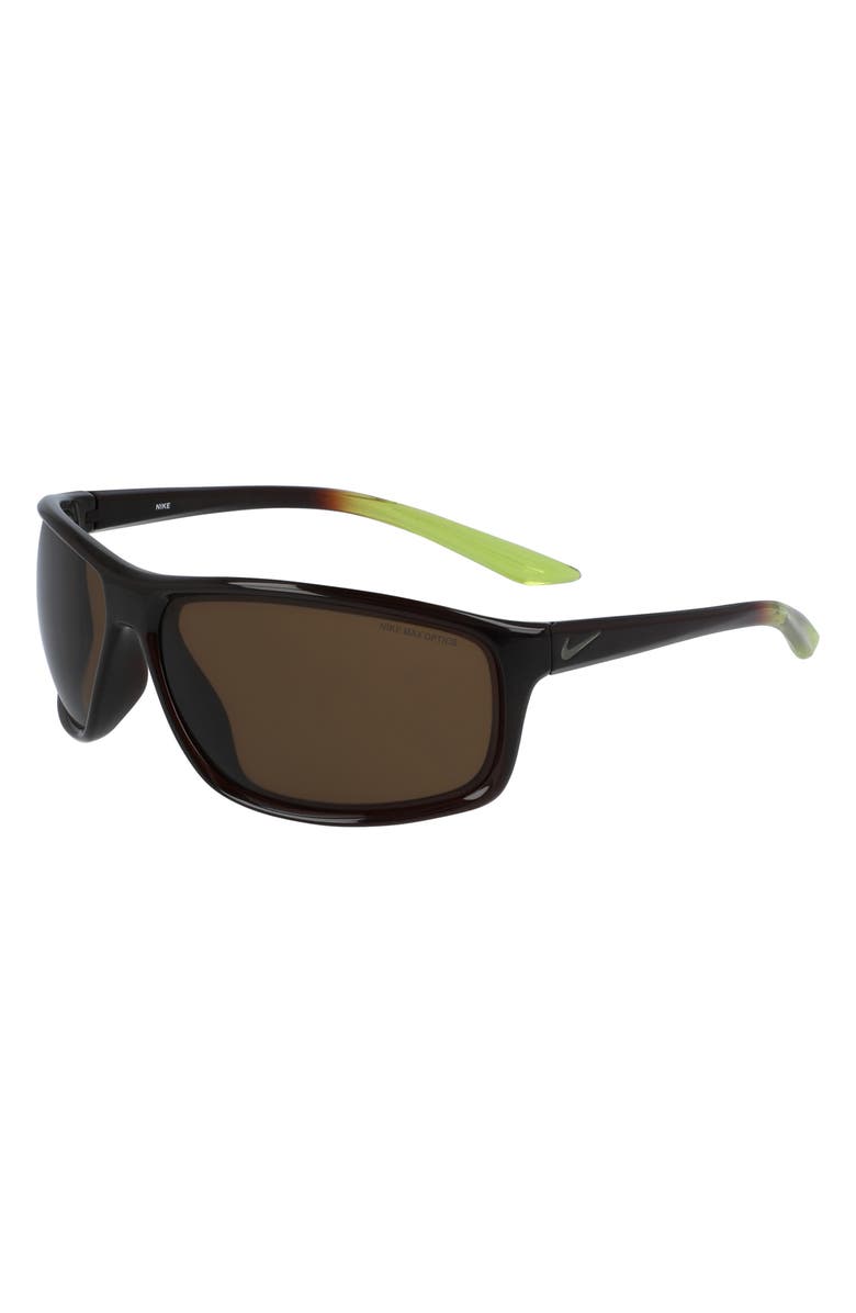 Nike Adrenaline 66mm Rectangular Sunglasses, Alternate, color, Velvet Brown/ Med Olive/ Brown