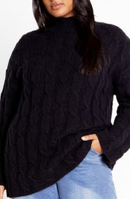 City Chic Iris Mock Neck Cable Knit Sweater