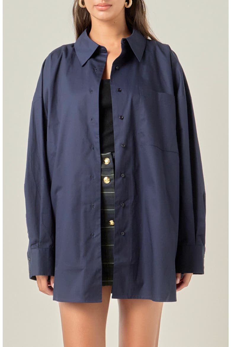 Oversize Button-Up Shirt, Main, color, NAVY