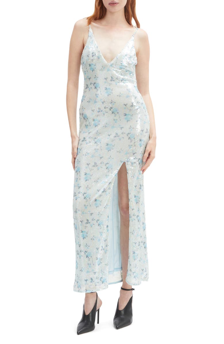 Bardot Lois Sequin Column Dress, Main, color, Baby Blue Floral