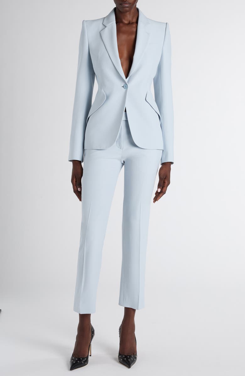 McQueen Leaf Crepe Jacket, Alternate, color, Turquoise Blue