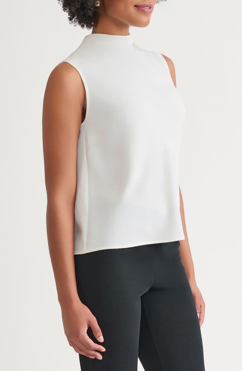 Ming Wang Funnel Neck Crêpe de Chine Shell, Alternate, color, White