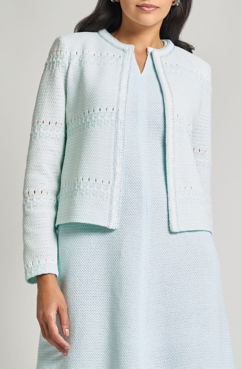 Misook Modern Fit Knit Jacket, Main, color, Aquatic/ White