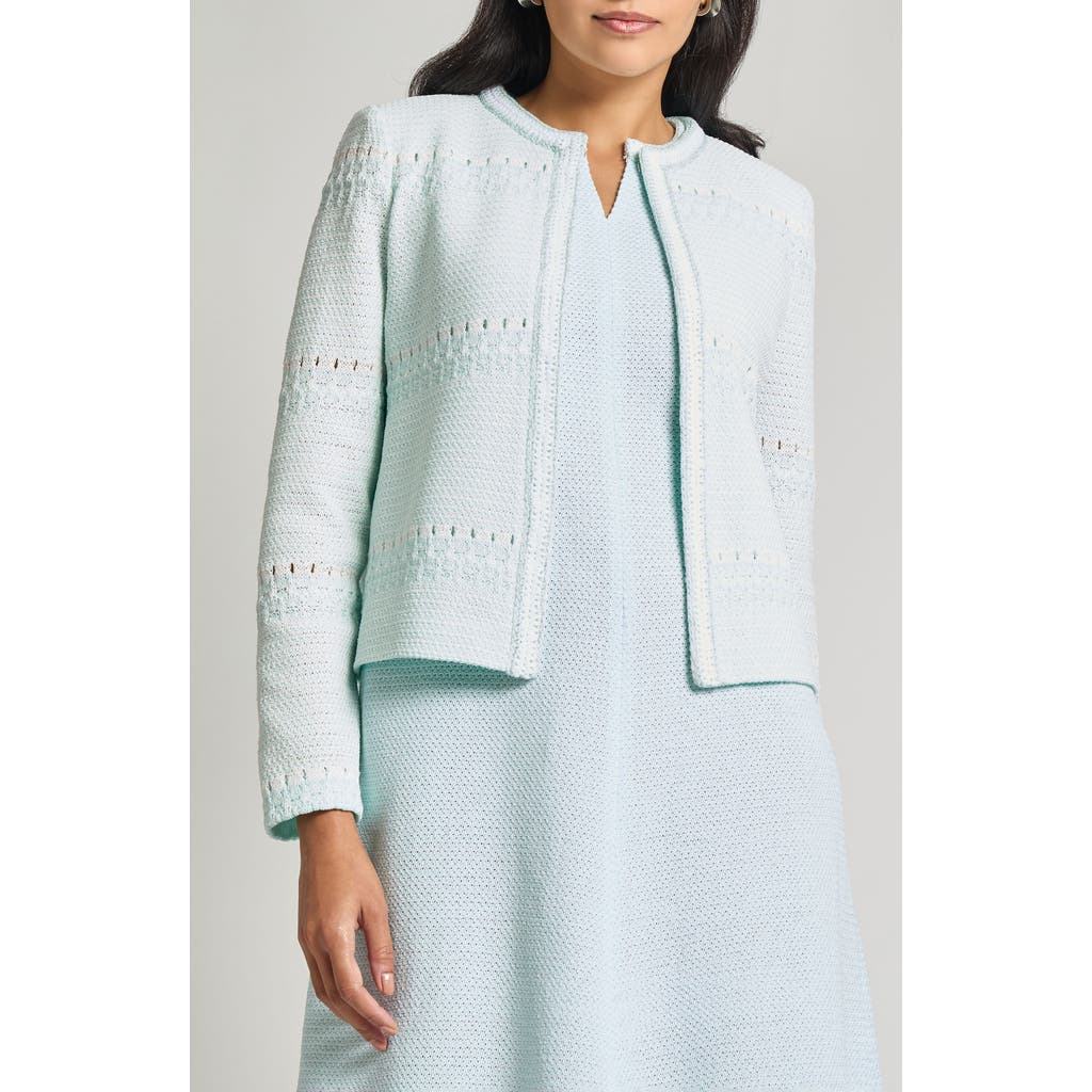 Misook Modern-fit Tweed Knit Jacket In Aquatic/white