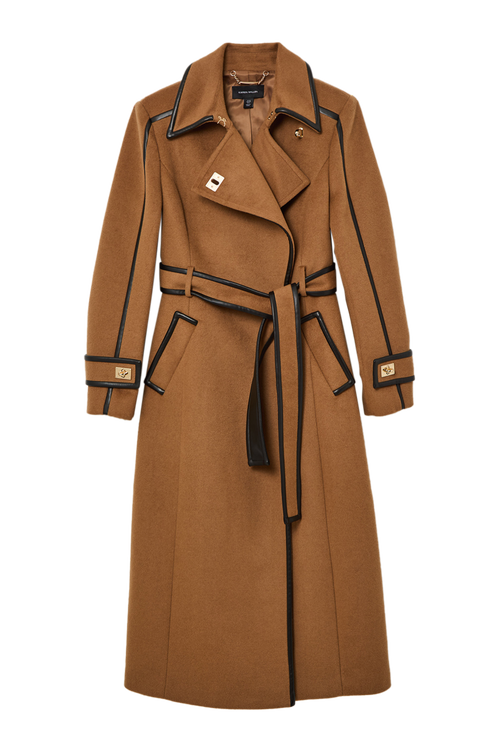 Karen Millen Wool Pu Belted Midi Coat In Metallic