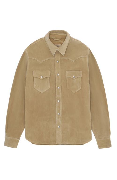 Fortela Ranch Texan Suede Leather Shirt In Brown