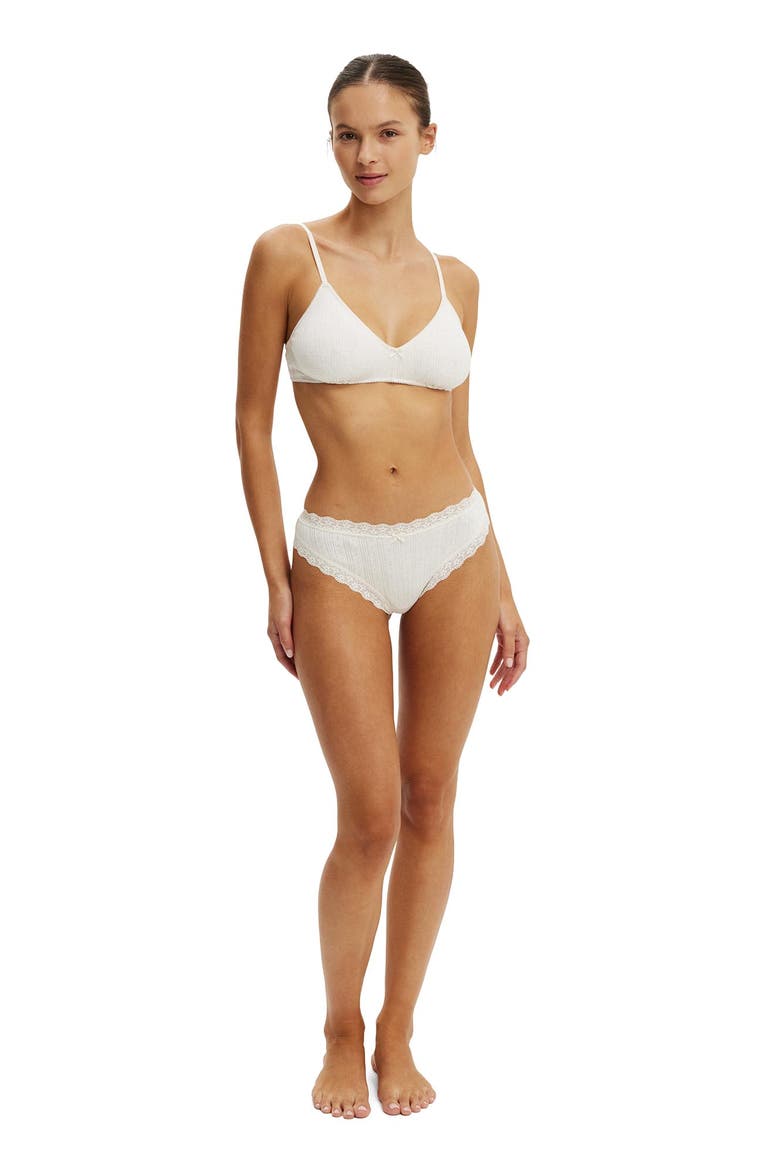 Women's Cotton Pointelle Triangle Padded Bralette, Alternate, color, Butterscotch Marle