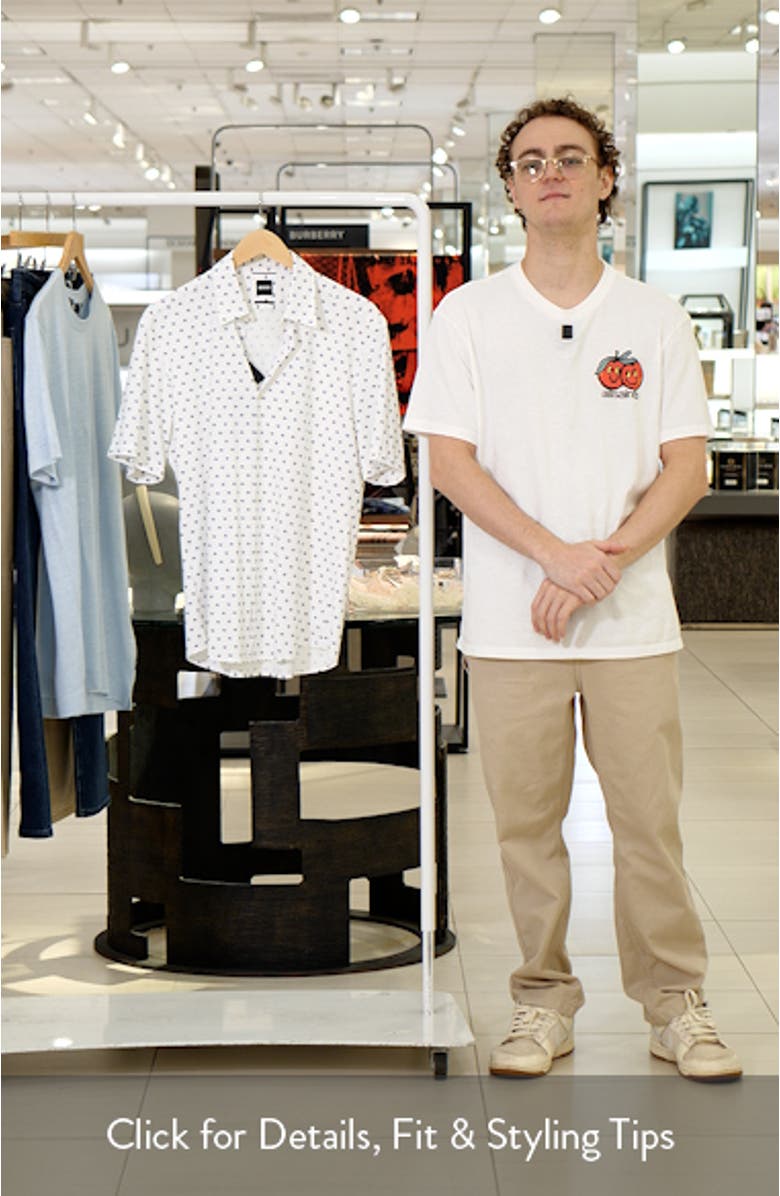 Liam Geo Print Short Sleeve Stretch Nylon Button-Up Shirt, sales video thumbnail