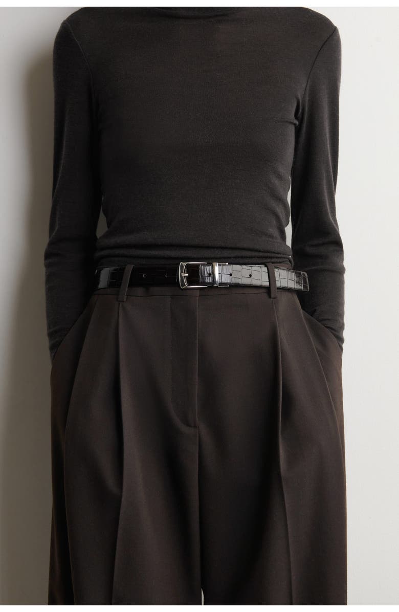 COS Reversible Leather Belt, Main, color, Brown Croc Effect / Black