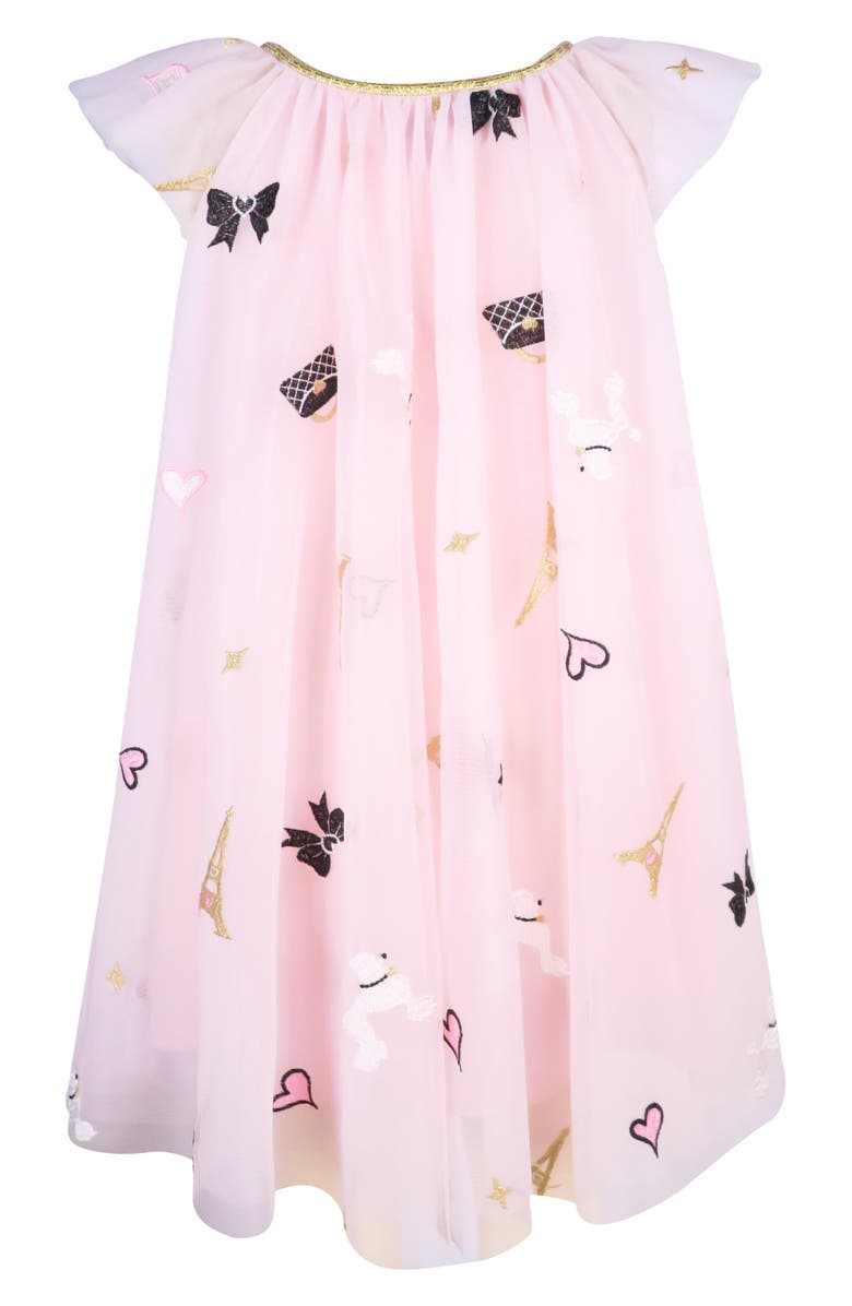 Zunie Kids' Paris Embroidered Flutter Sleeve Dress, Alternate, color, Pink