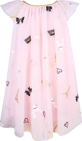 Kids' Paris Embroidered Flutter Sleeve Dress