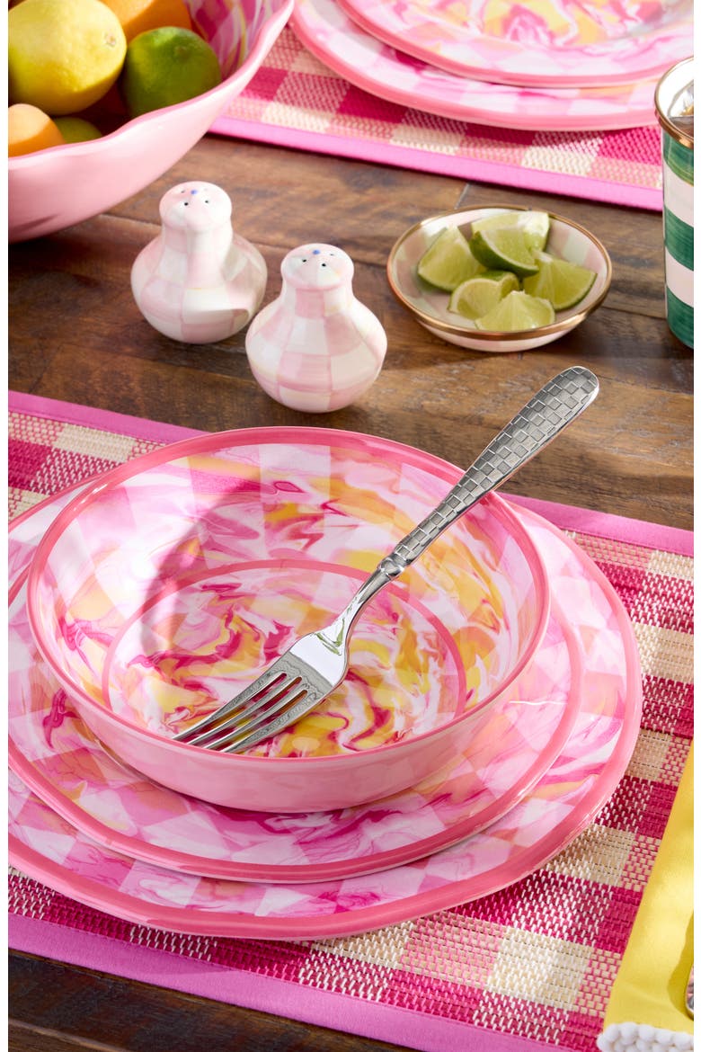 Pink Woven Check Set of 4 Straw Placemats, Alternate, color, PINK