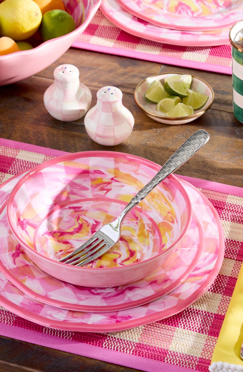 MACKENZIE CHILDS Pink Woven Check Set of 4 Straw Placemats, Alternate, color, Pink