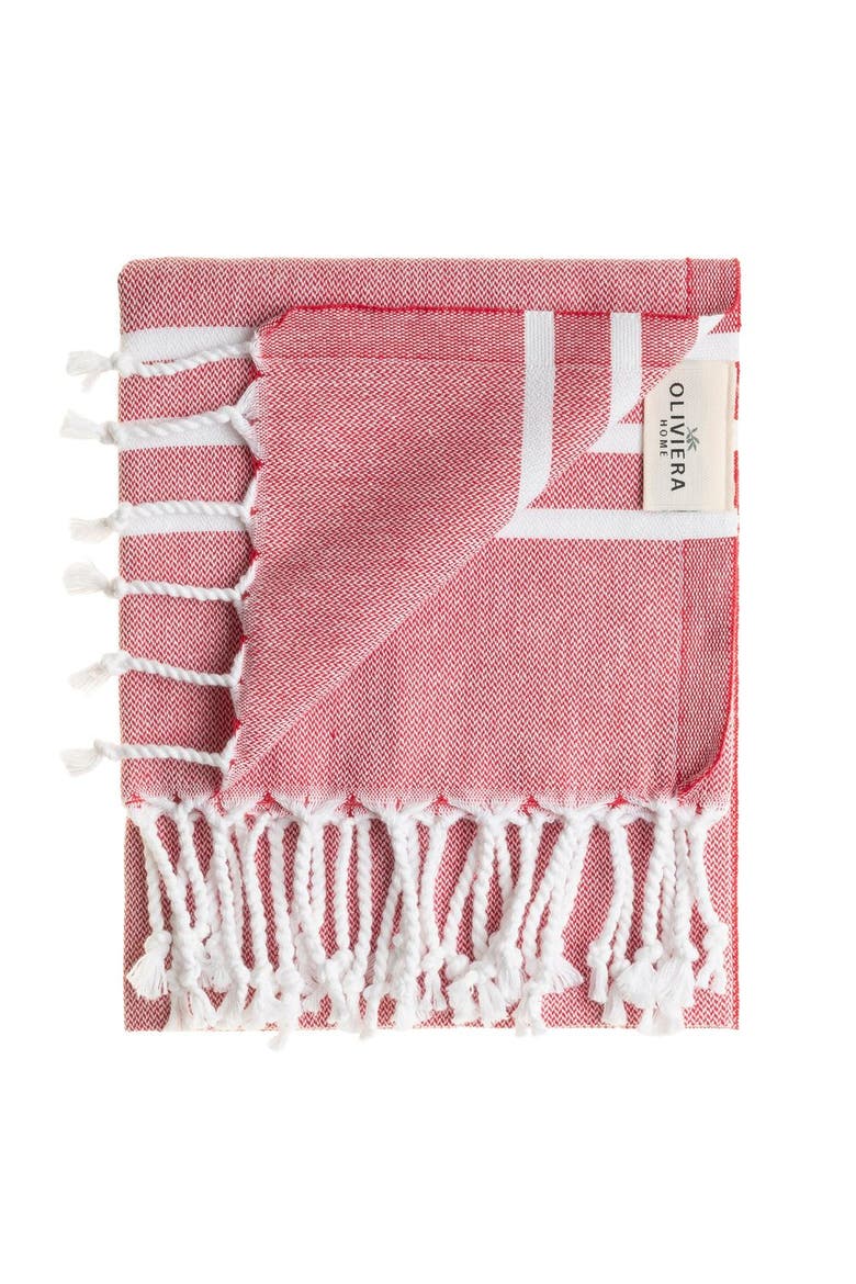 Trio Stripe Turkish Cotton Hand & Kitchen Towel Bundle, Alternate, color, Red