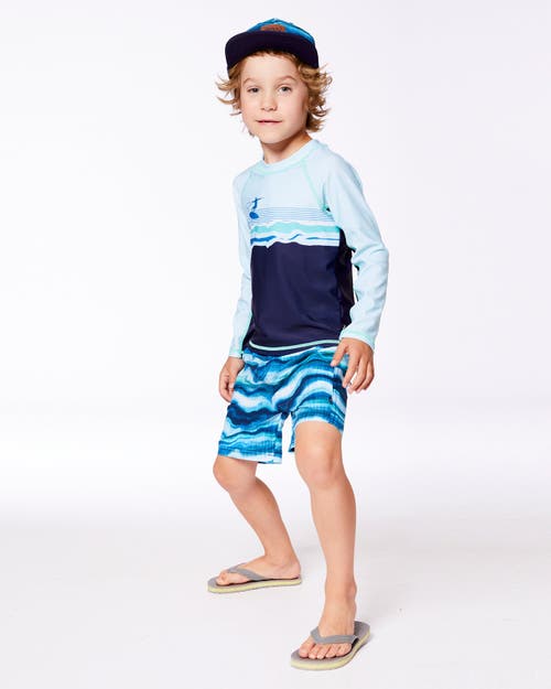 Deux Par Deux Little Boy's Printed Boardshorts Blue Wave And Black In Blue Wave And Black