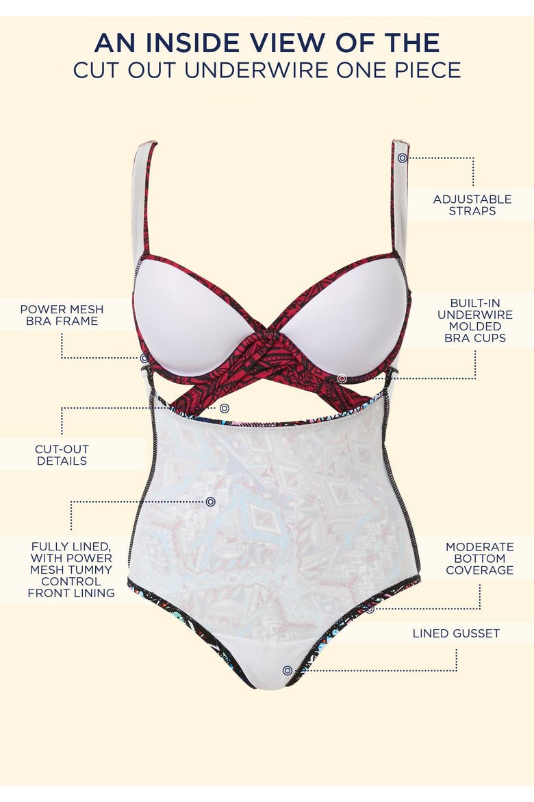 Cut Out Underwire One Piece Swimsuit, Alternate, color, Aztec