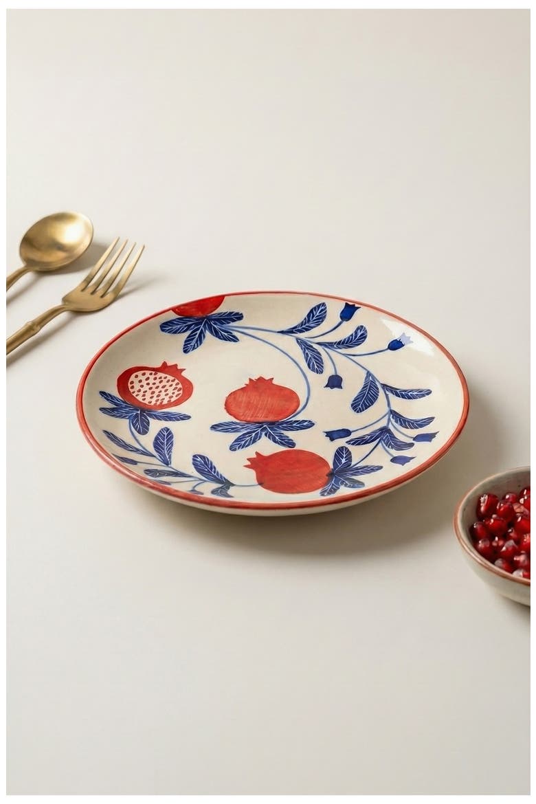 Set of 2 Floral Plates, Alternate, color, RED