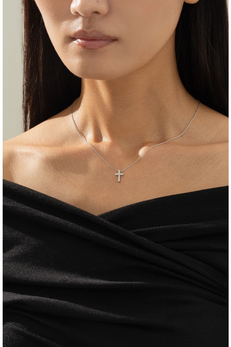 14k Gold Plated Aveline Crystal Cross Necklace Gift Guide, Alternate, color, Silver