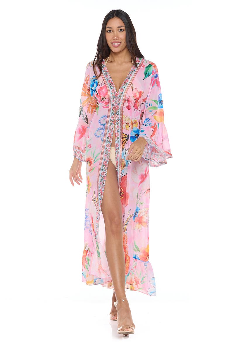 Floral Bell Sleeve Chiffon Duster, Alternate, color, PINK