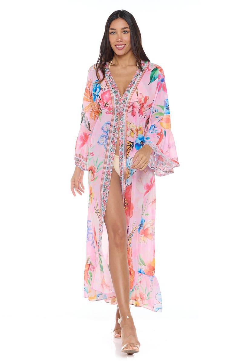 RANEES Floral Bell Sleeve Chiffon Duster, Alternate, color, Pink