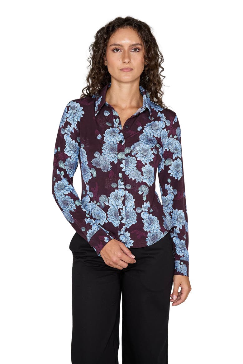 Stephanie Stretch Knit Shirt, Alternate, color, Serious Floral Plum