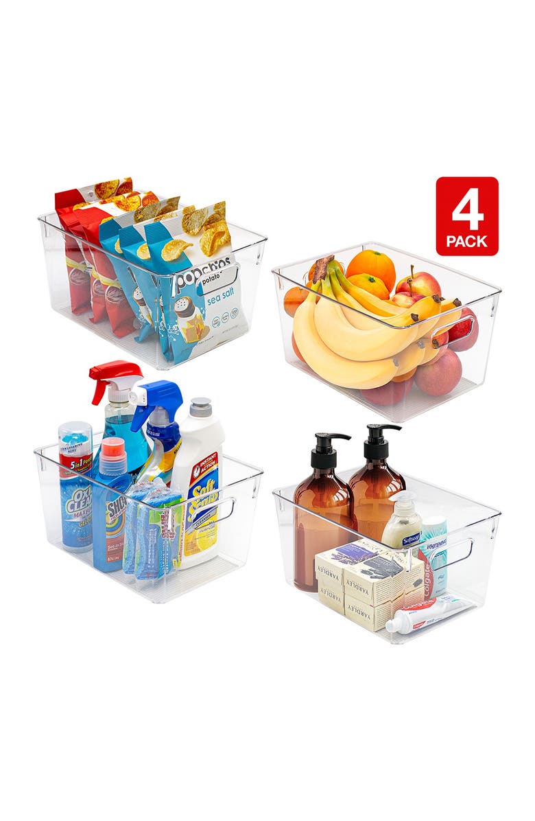 SORBUS Big Square Handle Fridge Bin - Set of 4, Alternate, color, Clear