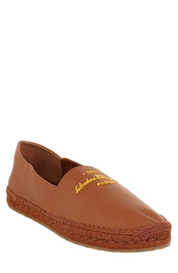 Ferragamo Gus Leather Espadrilles In Brown