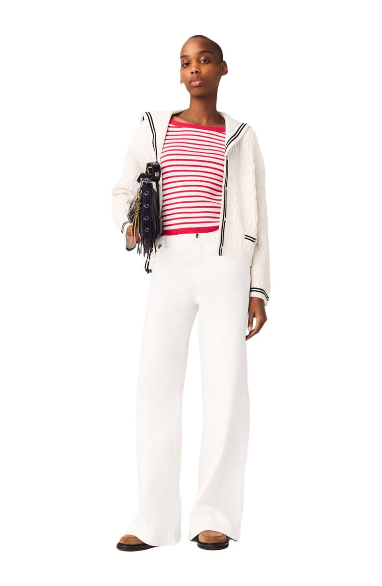 maje Cable-knit boat neck cardigan, Alternate, color, Ecru