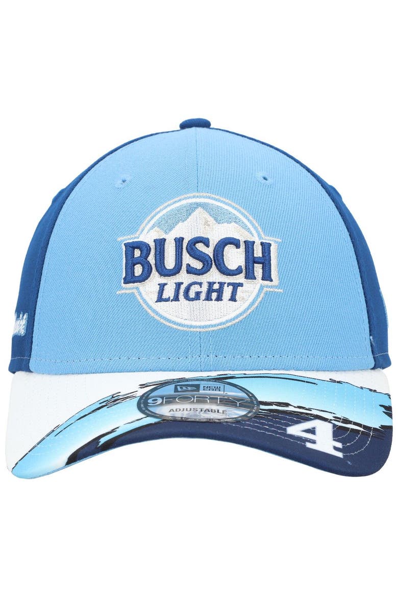 Men's New Era Light Blue/Blue Kevin Harvick 9FORTY Busch Light Visor Streak Snapback Adjustable Hat, Alternate, color, Light Blue
