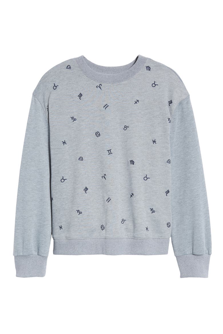 Zodiac Embroidered Sweatshirt, Alternate, color, HEATHER GREY