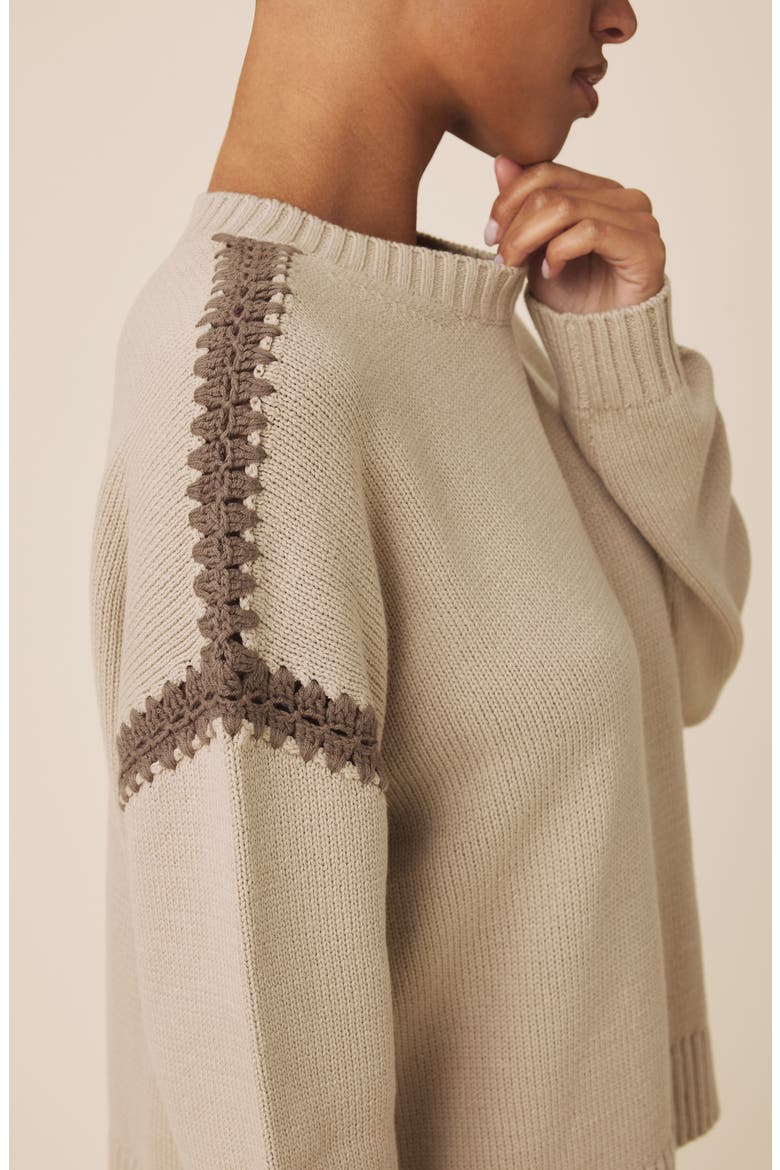 Hayden Whipstitch Detail Cotton Blend Sweater, Alternate, color, LIGHT CAMEL/ CEDAR BROWN