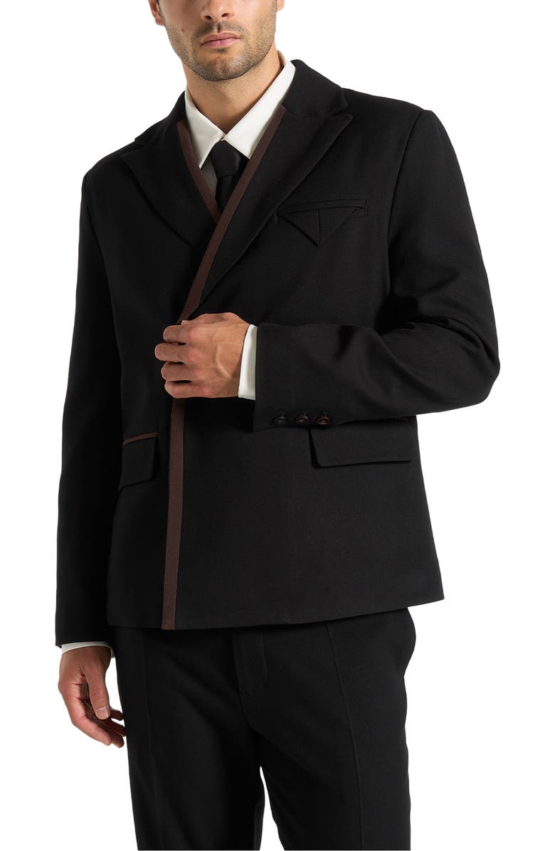 Manière De Voir Alec Double Breasted Suit Jacket With Contrast Lapel, Alternate, color, Black