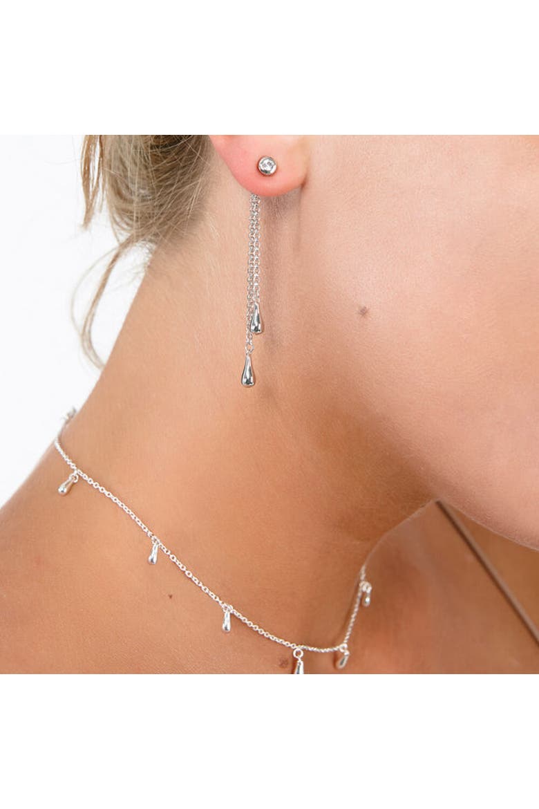 Removable Double Drop Earrings with White Topaz, Alternate, color, Sterling Silver