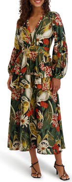 Siena Floral Long Sleeve Tiered Satin Maxi Dress