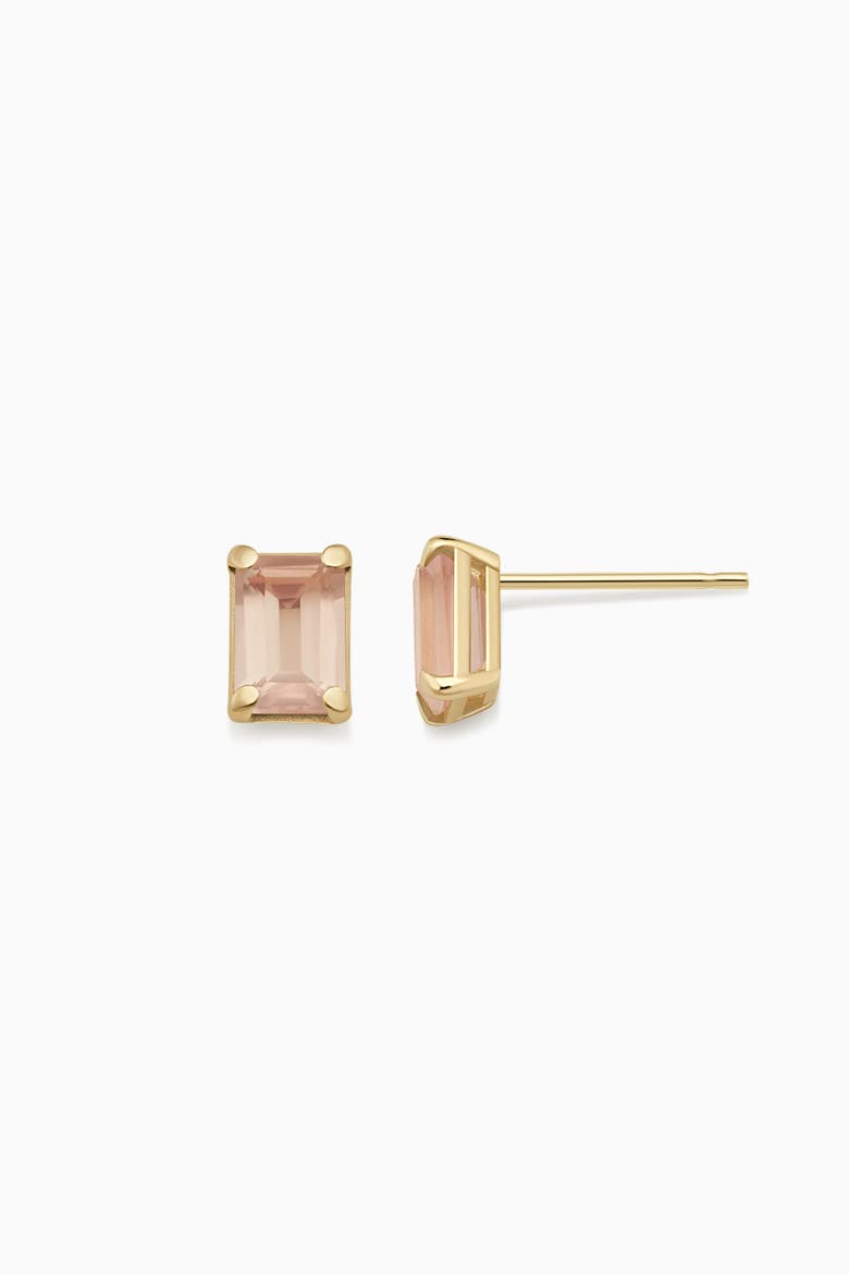 14K Gold Date Me Birthstone Stud Earrings, Main, color, Pink Quartz - October