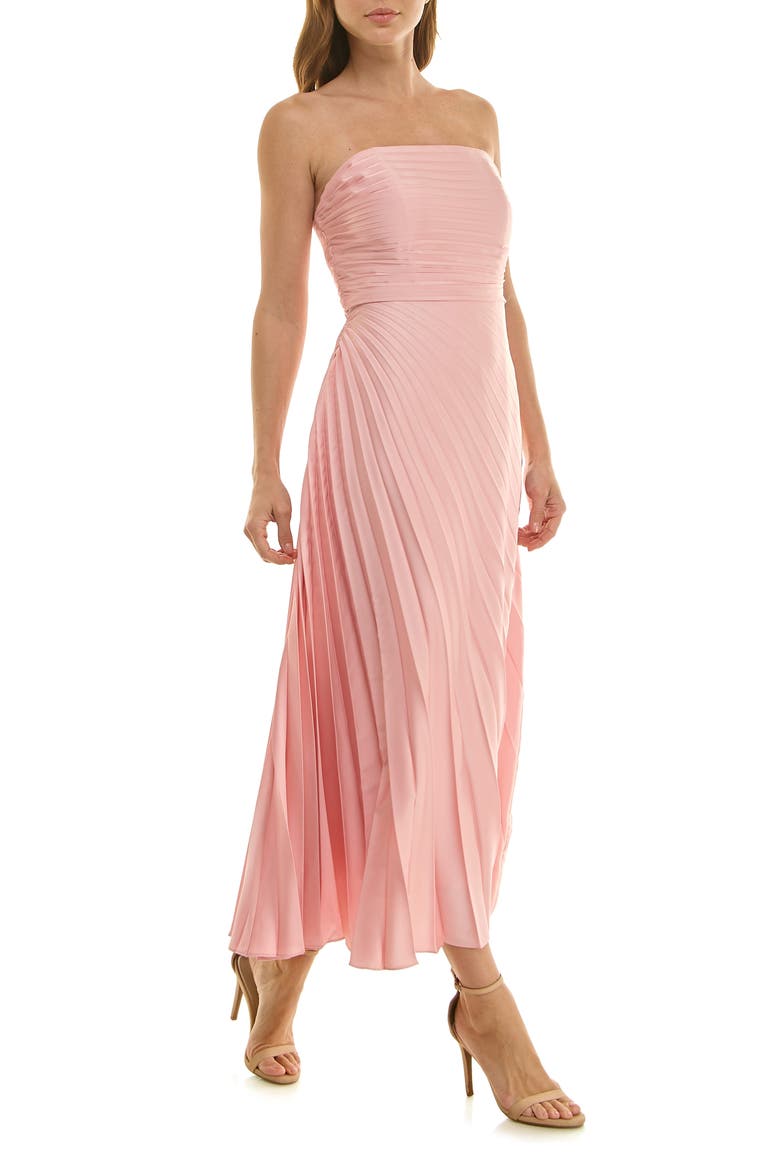 Pleated Strapless Satin Cocktail Dress, Alternate, color, CRYSTAL ROSE