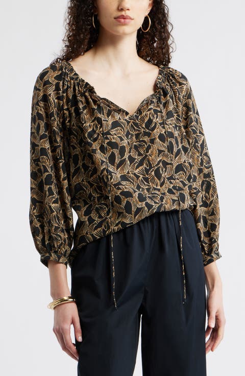 Ruffle Neck Tie Front Top (Regular & Plus)
