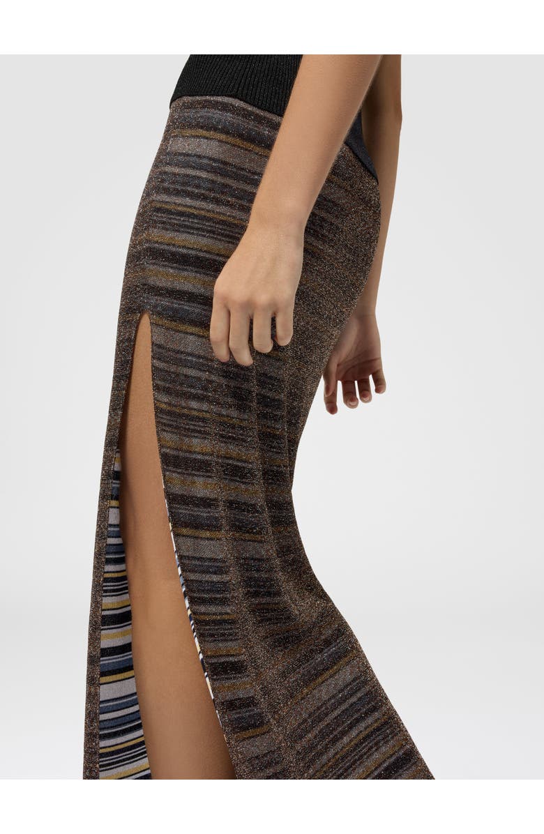 Missoni Striped Viscose Lamé Long Skirt With Slit, Alternate, color, Green& Brown