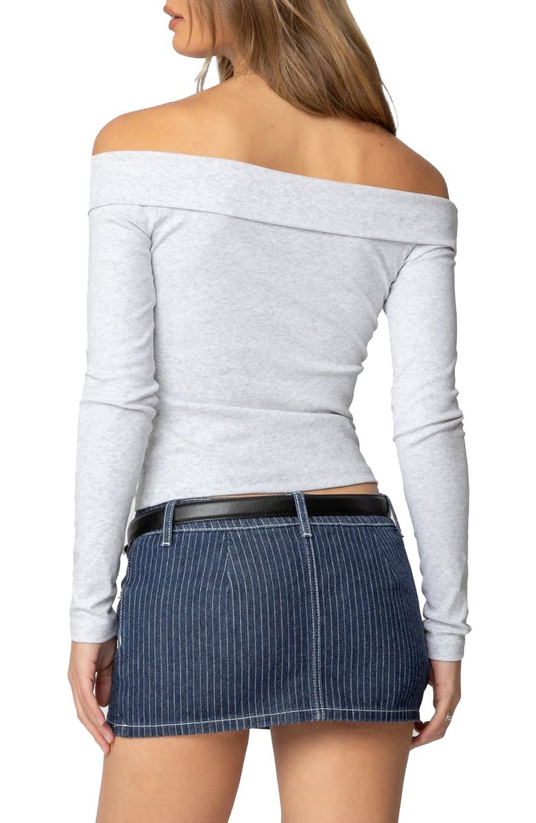 EDIKTED Claudie Foldover Off the Shoulder Top, Alternate, color, Gray-Melange