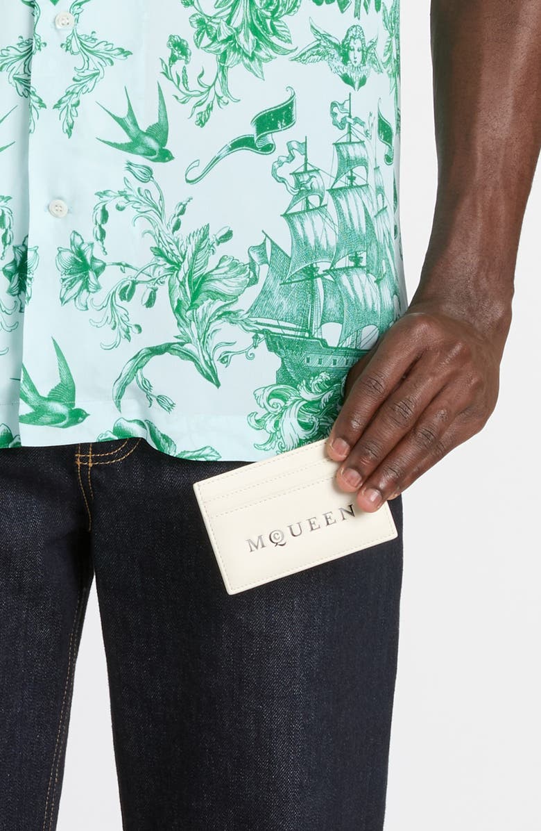 McQueen Leather Card Case, Alternate, color, Bone/ Black