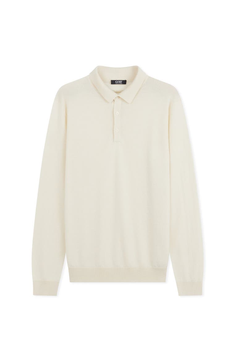 Men's Cashmere Silk Polo, Alternate, color, marshmallow