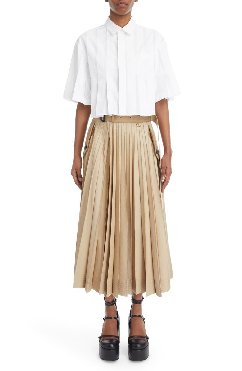 Sacai Pleated Gabardine Wrap Skirt, Alternate, color, 