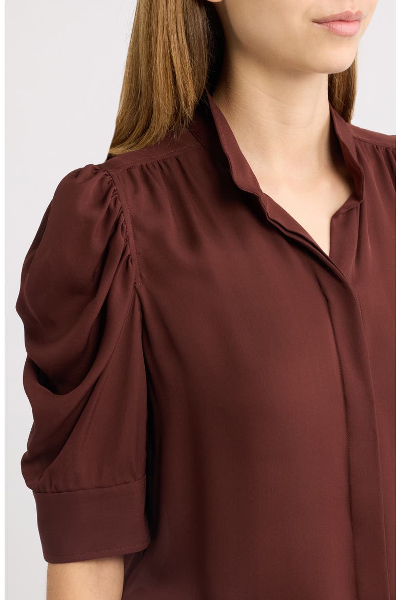 The Gillian Ruched Sleeve Silk Top, Alternate, color, CURRANT